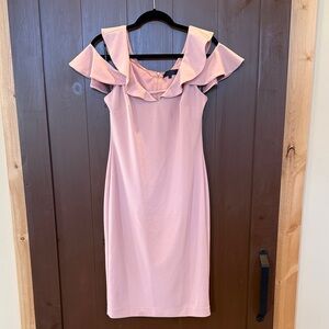 RACHEL Rachel Roy Dusty Pink Ruffle Cold-Shoulder Midi Dress